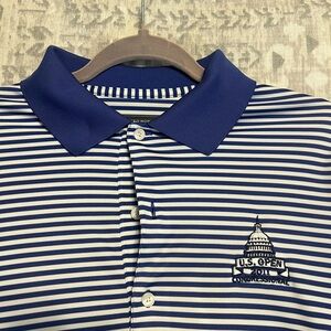 Congressional 2011 US Open Greg Norman Collection Blue and White Striped Polo